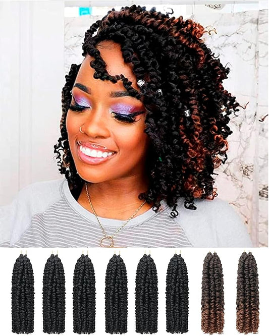 Passion Twist Crochet Hair 10 Inch Pre Looped-Mixed Color Combo Pack(6 packs 1B+2 packs T1B/30),Pre-twisted Soft & Bouncy Synthetic Braided Hair Extensions For Black Women (10 Inch-8 Packs,1B+T30)