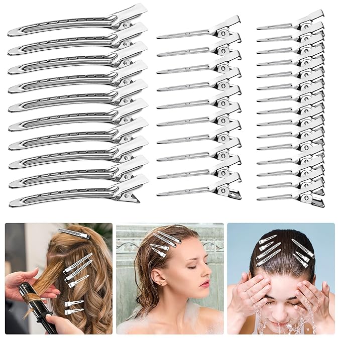 Metal Alligator Hair Clips for Women，Duck Billed Hair Pins 52pcs, Silver Professional Styling Hair Clips for Long Hair Cutting & Needle Rolling& Give Gift- Viywicz