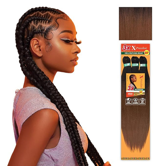 Sensationnel X-pression prestretched braiding hair - 3x braid 58 inch all kanekalon flame retardant synthetic braid for box braids and twists (1 pack, T1B/30)