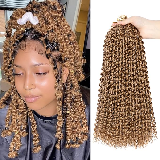 Ubeleco Blonde Passion Twist Hair,10 Inch Water Wave Crochet Hair For Women Short Passion Twist Crochet Hair Passion Twists Braiding Hair Curly Braiding Hair Extensions (10 Inch (Pack of 2), #27)