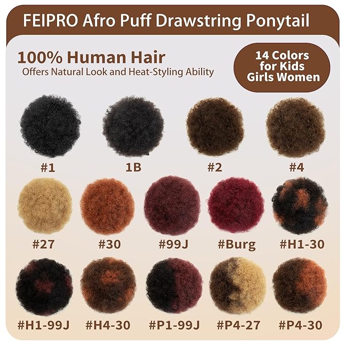 8 Inch Natural Afro Puff Real Human Hair Ponytail for Black Women Halloween Kinky Curly Ponytail Extension Drawstring Ponytail 4c African American Cheer Big High Fake Bun Christmas Jet Black 50g