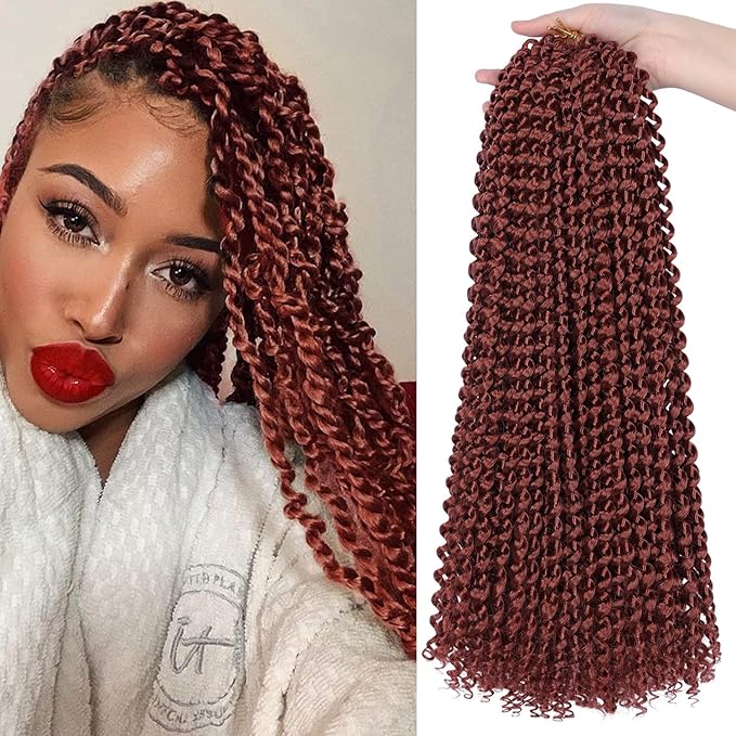 Ubeleco 18 Inch Passion Twist Hair, Water Wave Crochet Hair Passion Twist Crochet Hair for Women 6 Packs Copper Red Long Bohemian Synthetic Curly Braiding Hair Extensions(6pcs,#350)