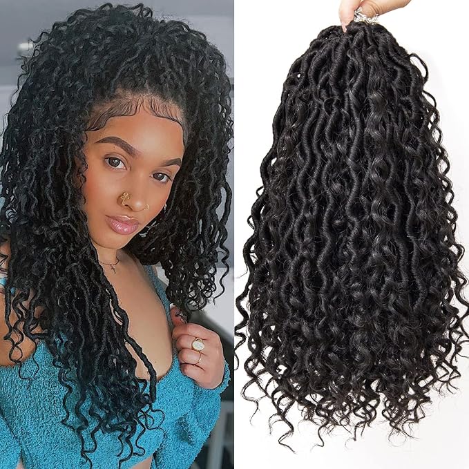 Goddess Locs Crochet Hair 12Inch Pre-looped Short River Locs Curly Faux locs Crochet Hair Hippie Locs Bohemian Locs Crochet Braids 4Packs(1B, 12inch)