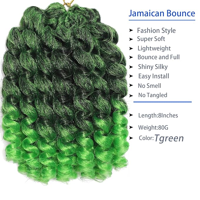 Green Ombre 3Packs 2X Ringlet Wand Curl Jamaican Bounce 8 inch Synthetic Crochet Hair Extensions Crochet Braiding Hair 60 Roots