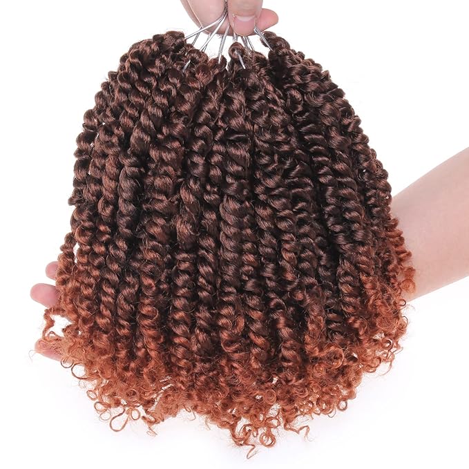 ZRQ Short 8 Packs Pre-twisted Bob Passion Twist Crochet Hair with Curly Ends 10 Inch Pre looped Ombre Copper Red Passion Twists Hair 12 Roots/Pack Synthetic Crochet Braids Hair for Women T350#