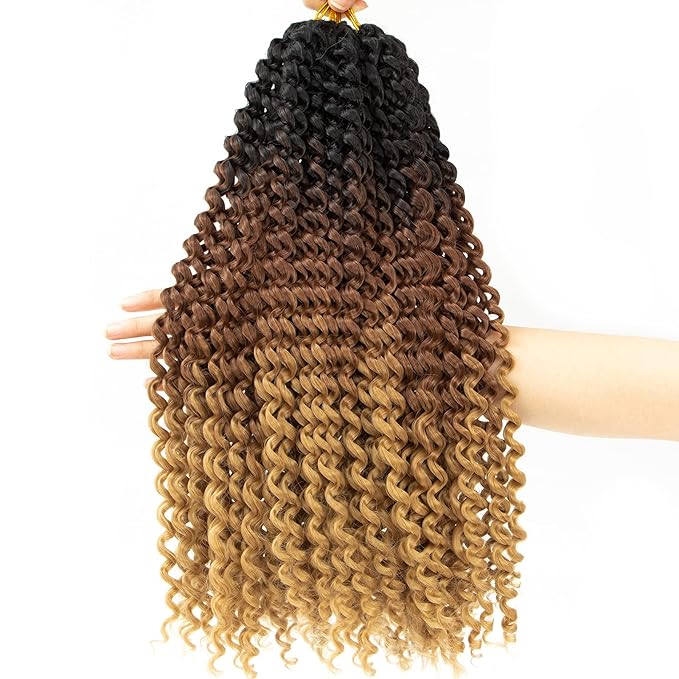Ombre Passion Twist Hair 18 Inch 8 Packs Water Wave Crochet Hair For Black Women Braiding Hair Long Bohemian Crochet Braids Synthetic Hair Extension (18 Inch, 1B/30/27)