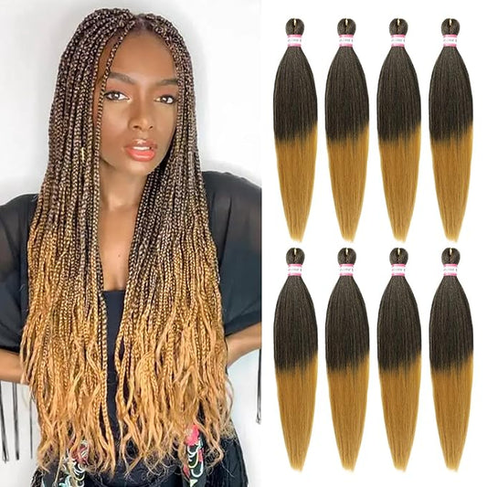 Dorsanee Ombre Honey Blonde Braiding Hair Pre Stretched 20 Inch 8 Packs Braiding Hair Extensions for Crochet Box Braids Twists Locs Hair Itch Free Soft Yaki Texture Hot Water Setting (20inch,#1B/27)