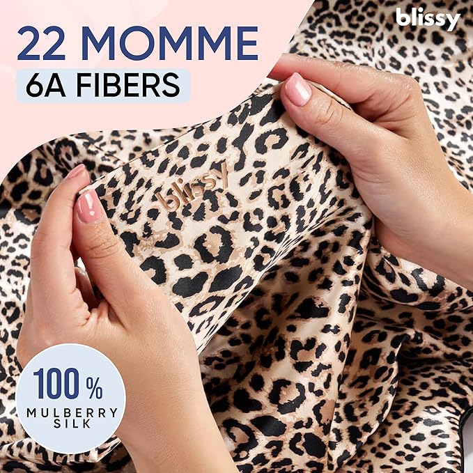 Blissy Silk Pillowcase - 100% Pure Mulberry Silk - 22 Momme 6A High-Grade Fibers - Silk Pillow Cover for Hair & Skin - Regular, Queen & King (Leopard, Queen)