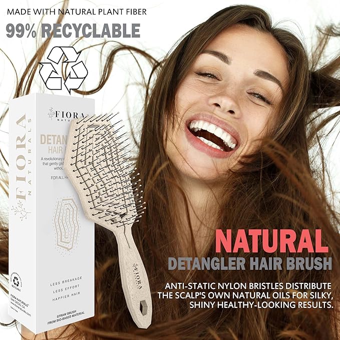 Fiora Naturals Hair Detangling Brush -100% Bio-Friendly Hair Detangler Brush w/Ultra-soft Bristles- Glide Through Tangles with Ease - For Curly, Fine, Women, Men, Kids, Toddlers, Wet and Dry Hair