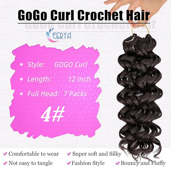 7 Packs GoGo Curl Crochet Hair 12 Inch Short Curly Crochet Hair for Women Deep Wave Beach Curl Crochet Braids Synthetic Braiding Hair Extensions(12 Inch, #4)