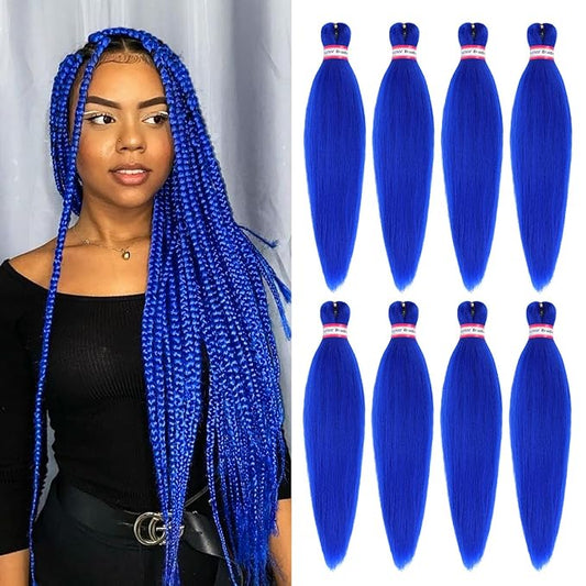 Blue Braiding Hair Pre Stretched 20 Inch 8 Packs Braiding Hair Extensions for Crochet Box Braids Twists Locs Hair Itch Free Soft Yaki Texture Hot Water Setting (20inch,#Blue)