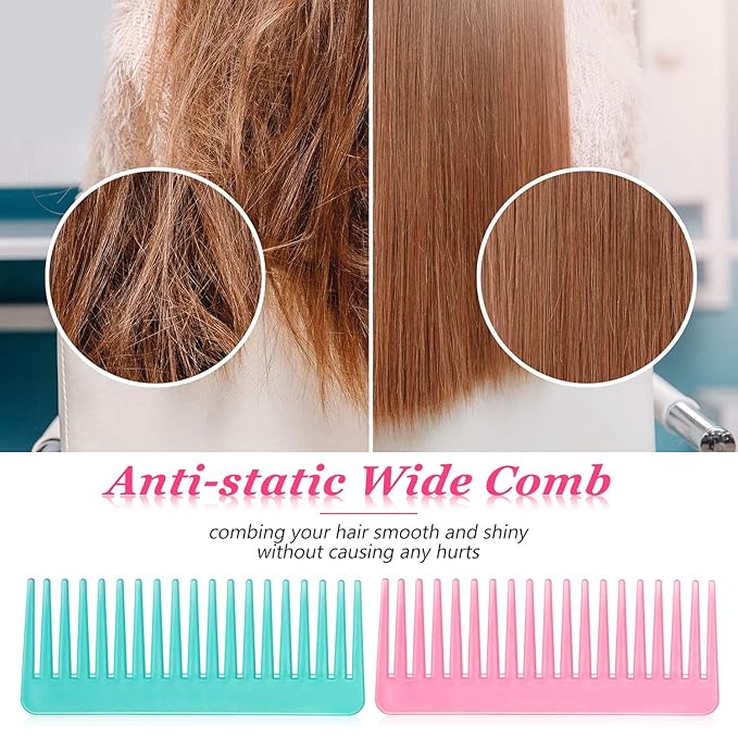 Large Hair Detangling Comb Wide Tooth Comb for Curly Hair Wet Dry Hair, No Handle Detangler Comb Styling Shampoo Comb (Cyan, Pink)