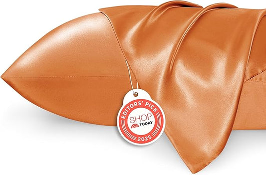 Bedsure Satin Pillowcases, Similar to Silk Pillow Cases Queen Size Set of 2, Pillow Case for Sleeping Women with Envelope Closure, Gifts for Women Men, Orange, 20x30 Inches, 2pcs