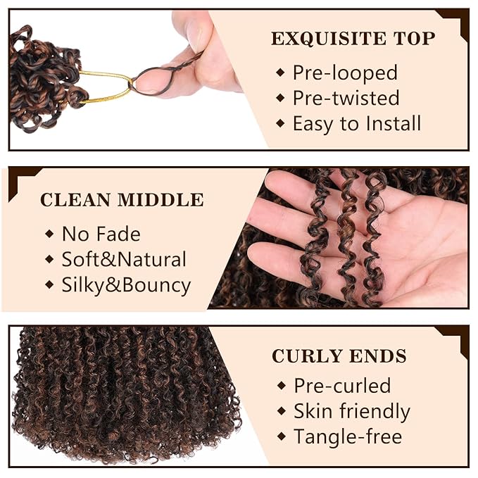 COOKOO 12 Inch 8 Packs Pre-Looped Yanky Twist Crochet Hair with Mini Curly Ends Mix 2 Tones Micro Yanky Twist Passion Twist Crochet Hair Pre twisted Spring Twist Crochet Hair for Women 1BH30#