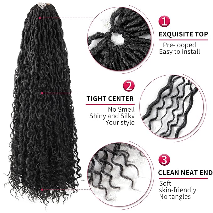 6Packs Goddess Locs Crochet Hair,26Inch Curly Faux Locs Crochet Hair Hippie Locs Crochet Braids Long Crochet Goddess FauxLocs for Black Women(1B, 26inch)