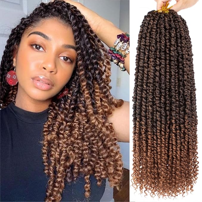Xtrend 8 Packs Pre-twisted Passion Twist Crochet Hair 18 Inch Natural Black Pre-looped Crochet Braids Hair For Women Bohemian Synthetic Passion Braiding Hair Extension (8packs, T30#)