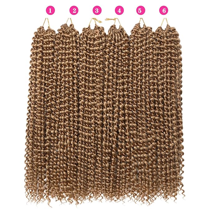 Passion Twist Hair,18 Inch Passion Twist Crochet Hair for Women 6 Packs Ombre Blonde Water Wave Crochet Hair Long Bohemian Synthetic Curly Braiding Hair Extensions(6pcs,#27)