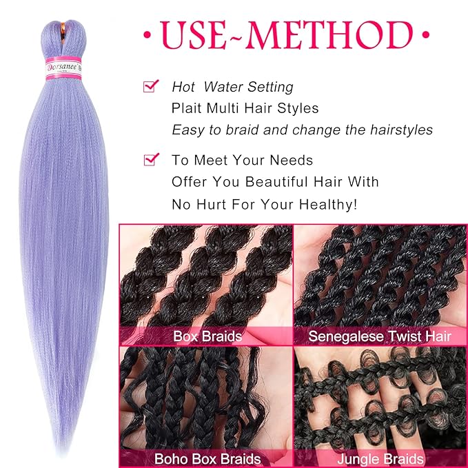 Light Purple Braiding Hair Pre Stretched 20 Inch 8 Packs Braiding Hair Extensions for Crochet Box Braids Twists Locs Hair Soft Yaki Texture Hot Water Setting (20inch,#Light Purple)