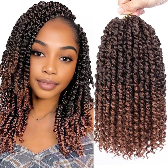 Xtrend 8 Packs Passion Twist Crochet Hair 10 Inch Pre Twisted Natural Passion Twist Hair, Pre Looped Crochet Braids Hair For Women Bohemian Synthetic Passion Braiding Hair Extension (8packs, T30#)