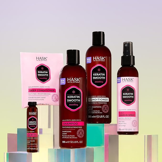 HASK 5-in-1 Leave-In Conditioner Duo (6oz-Qty 2) & Deep Conditioner Packette, Color Safe, Sulfate-Free, Paraben-Free, Gluten-Free, for All Hair Types (Keratin Smooth)