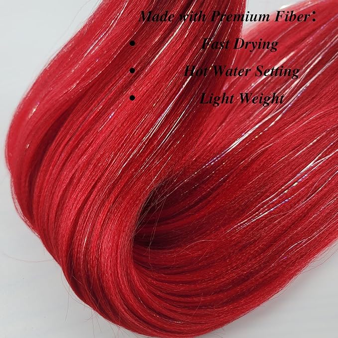 Red Braiding Hair with Tinsel Pre Stretched Braiding Hair Pre Feathered Hair Extensions Yaki Texture Glitter Braids