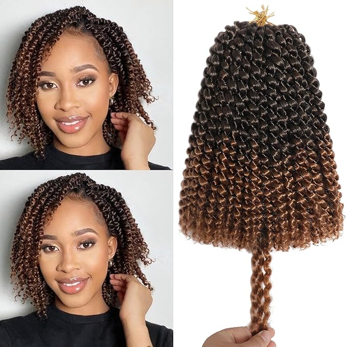 1b30 Color Passion Twist Crochet Hair for Women 9 Packs 10 Inch Water Wave Short Twist Crochet Hair Curly Pre-looped Braiding Hair Extensions For Butterfly Locs Braids