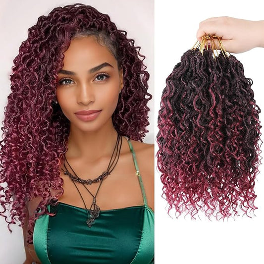 Goddess Locs Crochet Hair,12 Inch 9 Packs Synthetic Faux Locs Crochet Hair for Black Women,River Locs Hair Extensions Boho Style Pre looped Faux Locs with Curly Ends