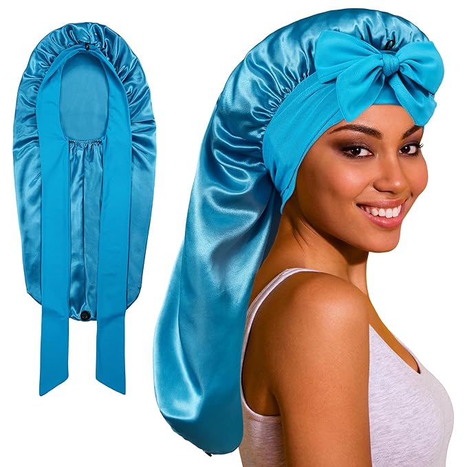 ROYBENS Long Bonnet Satin Hair Silk Bonnet for Sleeping Women, Silky Bonnets for Women with Tie Band, Sleep Cap for Braids Curly Hair