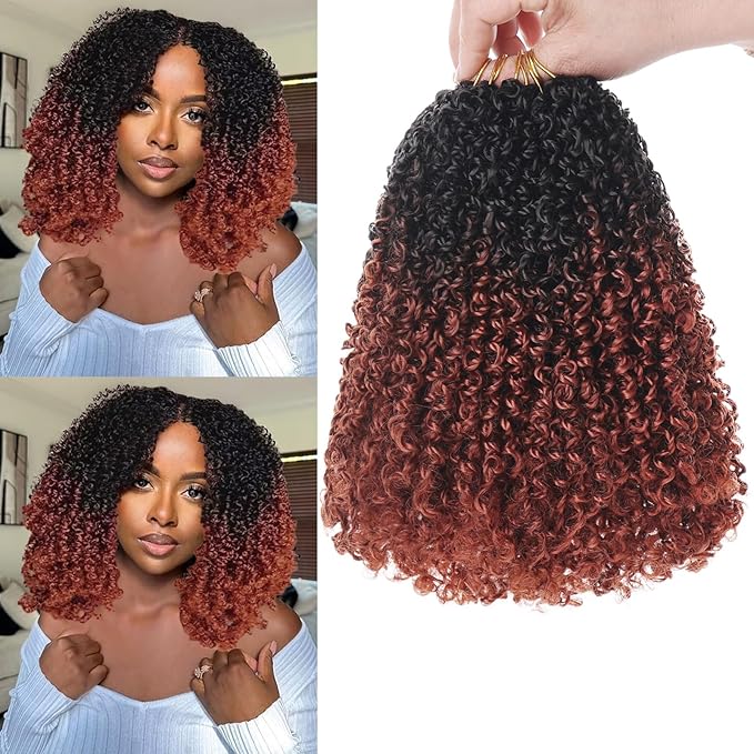 COOKOO 8 Inch Ginger Ombre Passion Twist Braiding Hair - 8 Packs Fluffy Crochet Hair for Women