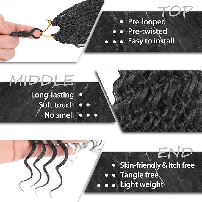 10 Inch Ocean Wave Crochet Hair Twist Braids 10 Inch 9 Packs Curly Crochet Hair for Black Women Short Deep Wave Braiding Hair Pre Looped Synthetic Hair Extensions (1B)