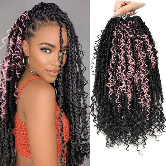 Passion Twist Hair 18inch Passion Twist Crochet Hair Long Bohemian Braiding Hair Pre Looped Passion Twist Crochet Braids Soft Pre Looped Curly Crochet Hair Faux Locs Passion Twist Hair for Women 96pc