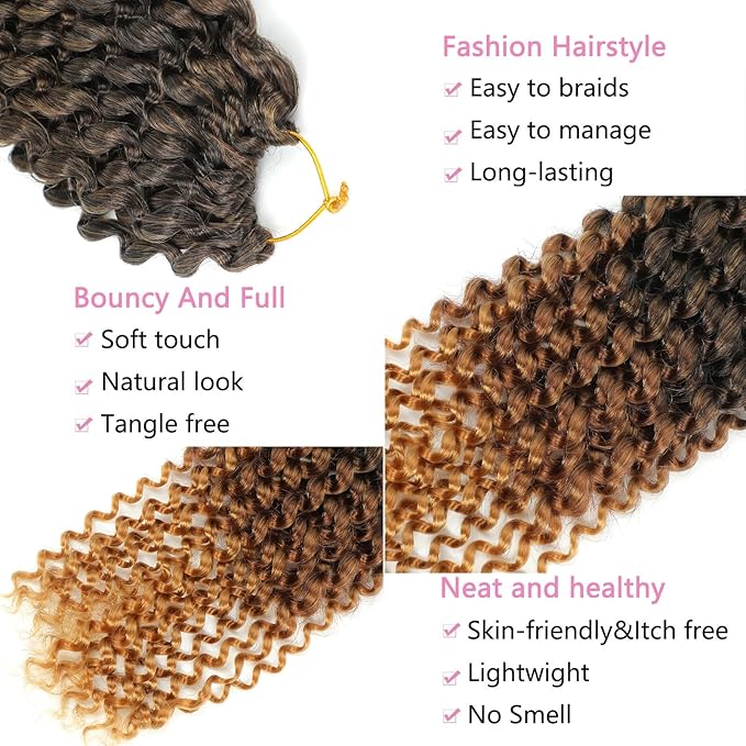 Passion Twist Hair 12 Inch 8 Packs Water Wave Crochet Hair Curly Braiding Hair For Butterfly Locs Long Bohe Crochet Braids (12 Inch (Pack of 8), 1B/30/27)