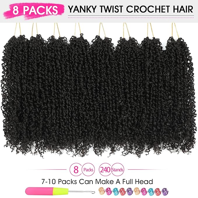 NAYOO 12 Inch Yanky Twist Crochet Hair - 8 Packs (30 Stands/Pack) Mini Passion Twist with Curly Ends Synthetic Pre-Looped Crochet Braids Braiding Hair(12 Inch, 4#)