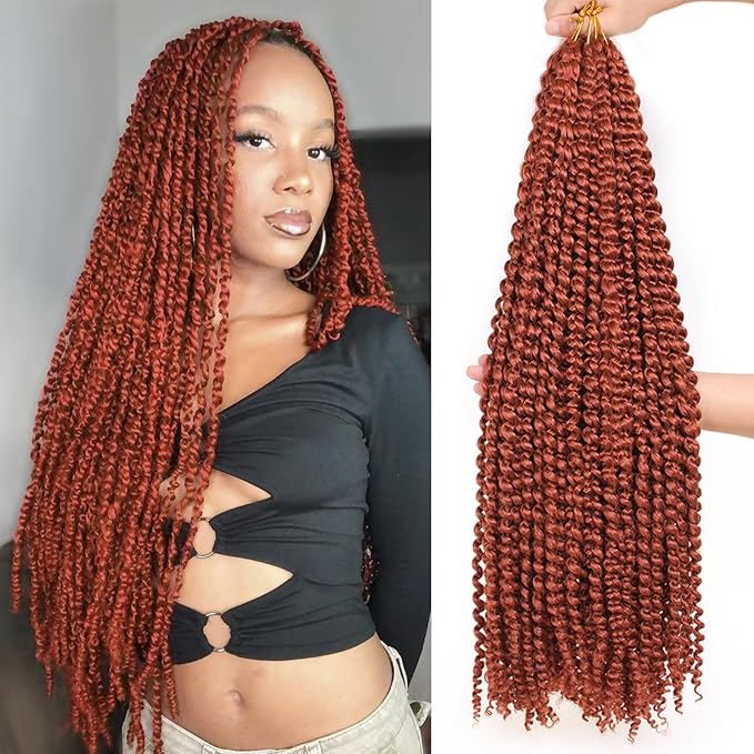 Leeven 7 Packs Copper Red Passion Twist Hair 30 Inch Water Wave Crochet Braids Hair for Distressed Butterfly Locs 350# Synthetic Hot Water Setting Passion Twists Hair Extensions