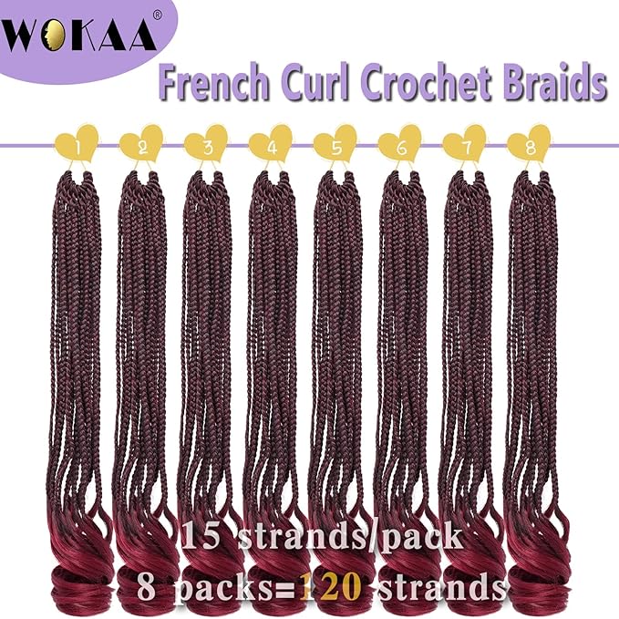 French Curl Crochet Braids 22 Inch 8 Packs Goddess Box Braids Crochet Hair for Women Pre Looped Crochet Box Braid with Curly Ends Synthetic French Curly Braiding Hair Extensions (1B/BUG)