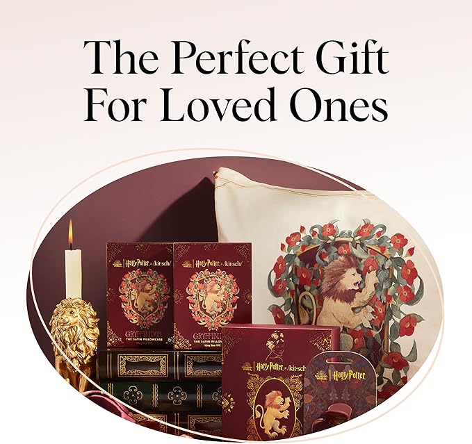 Kitsch x Harry Potter Gryffindor Satin Pillowcase with Zipper – Double-Sided Crest Design – Better Than Silk Pillowcase – Perfect for Kids Rooms & Toddler Bed Time Pillow Case –Queen/Standard 19x26