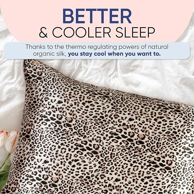Blissy Silk Pillowcase - 100% Pure Mulberry Silk - 22 Momme 6A High-Grade Fibers - Silk Pillow Cover for Hair & Skin - Regular, Queen & King (Leopard, Queen)