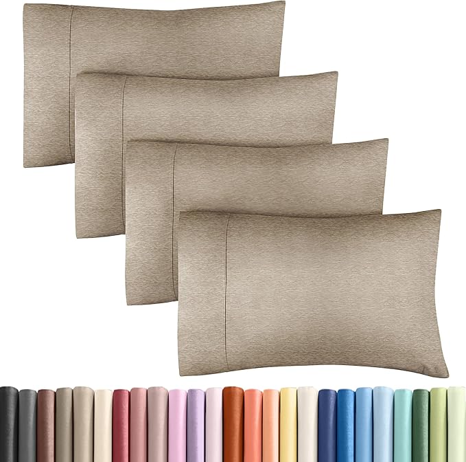 Queen Pillow Cases Set of 4 - Ultra Soft Hotel Quality Pillowcase Covers - Comfy, Cozy & Wrinkle Free - Shrinkage & Fade Resistant - Machine Washable Pillow Protectors - 4 Piece Set - Heathered Beige