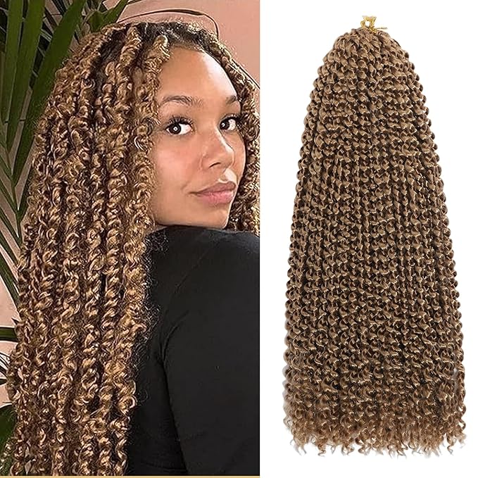 Passion Twist Hair 16 Inch 8 Packs Water Wave Crochet Braids Pre Looped Bohemian Braiding Hair Extensions for Black Women （27#）