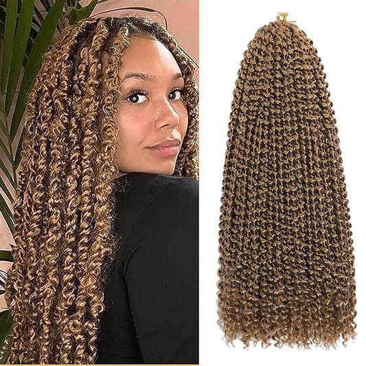 Passion Twist Hair 16 Inch 8 Packs Water Wave Crochet Braids Pre Looped Bohemian Braiding Hair Extensions for Black Women （27#）