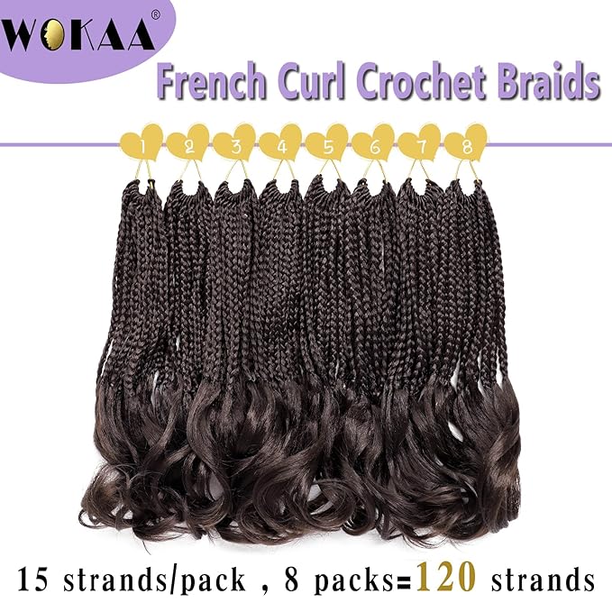 French Curly Braiding Hair Prelooped 12 Inch Dark Brown Crochet Hair for Women 8 Packs Short Crochet Braids with Curly Ends Synthetic Hair Extension 4#