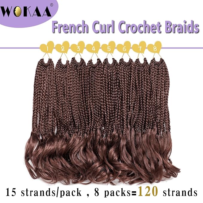 French Curly Braiding Hair Prelooped 12 Inch Dark Auburn Crochet Hair for Women 8 Packs Short Crochet Braids with Curly Ends Synthetic Hair Extension 33#