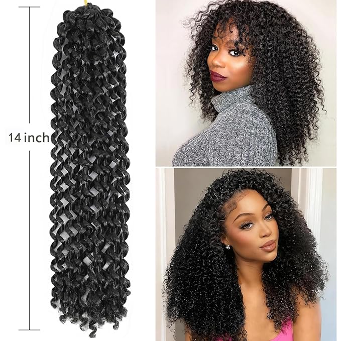 Alrence Passion Twist Hair 14 Inch 8 Packs Curly Crochet Hair For Women Water Wave Braiding Hair Spring Twist Hair Crochet bundles Synthetic Hair Extension (14 Inch (Pack of 8), 1B#)