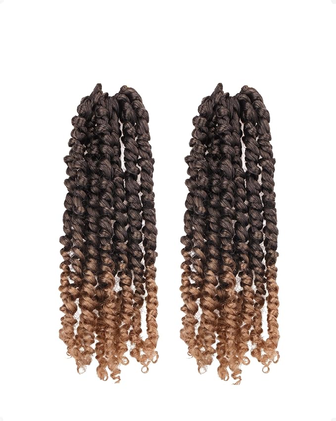 Pre-Twisted Passion Twist Crochet Hair for Black Women Passion Twist Hair Pre Looped Bohemian Braids 10 Inch 2 Packs Ombre Black to Blonde Short Bob Curly Braiding Hair Extensions(10"-2P,T1B/27)
