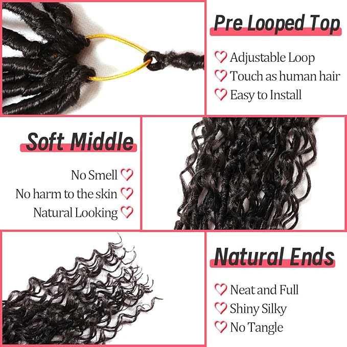 Goddess Locs Crochet Hair-30 Inch 8 Packs Boho Faux Locs Crochet Hair for Black Women Pre Looped Soft Locs with Curly Ends (#2, 30 Inch(Pack of 8))