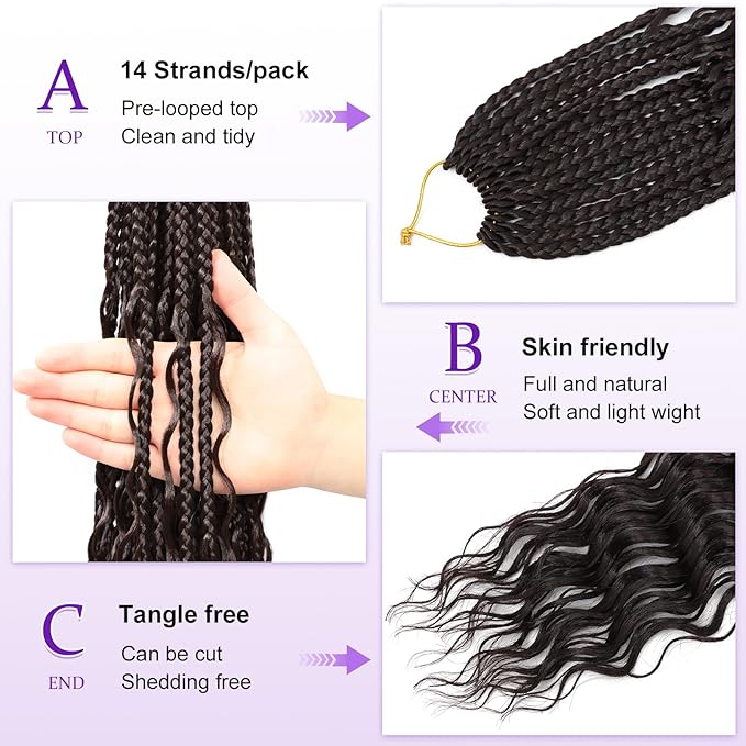 Eacia Goddess Box Braids Crochet Hair 24 Inch 7 Packs Boho Box Crochet Hair for Women Pre Looped Dark Brown Braids with Curly Ends (24 Inch, 4#)