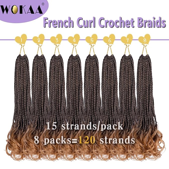 French Curl Crochet Braids 18 Inch Goddess Box Braids Crochet Hair for Women Pre Looped Crochet Box Braid with Curly Ends Synthetic French Curly Braiding Hair Extensions (1B/30)