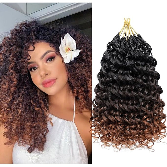 7 Packs Gogo Curl Crochet Hair for Women 12 Inch Pre-Twisted Curly Crochet Hair Deep Ocean Beach Curl Crochet Braids Synthetic Braiding Hair Extensions (12 Inch, 1B/4/30)