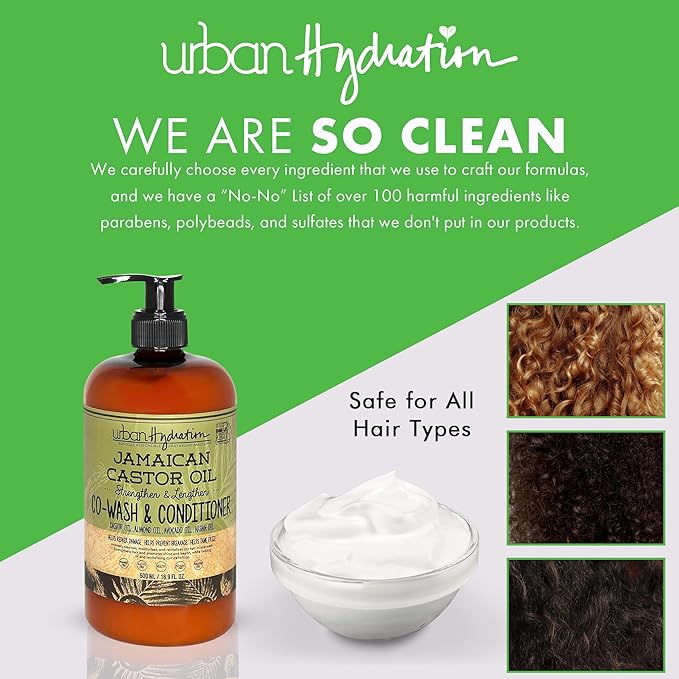 Urban Hydration Jamaican Castor Oil Co-Wash and Conditioner | Sulfate, Paraben and Dye Free, Cleanses, Hydrates and Repairs Damage for Soft, Strong and Shiny Hair, All Hair Types, 16.9 Fl Ounces