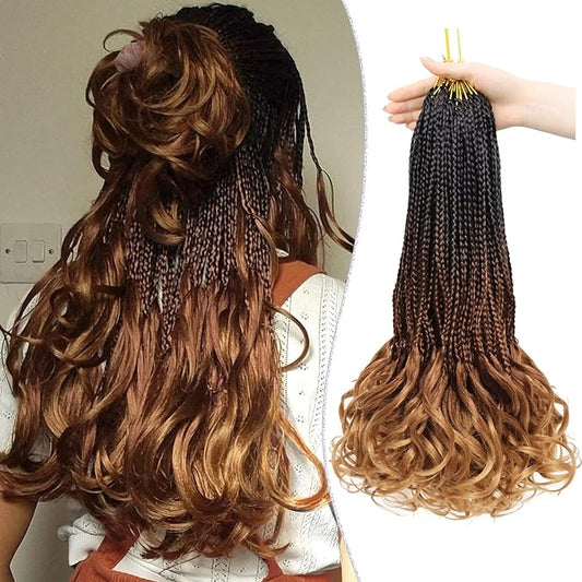 French Curl Crochet Braids 14 Inch Goddess Box Braids Crochet Hair for Women Pre Looped Crochet Box Braid with Curly Ends Synthetic French Curly Braiding Hair Extensions (8 Packs，1B/33/30)